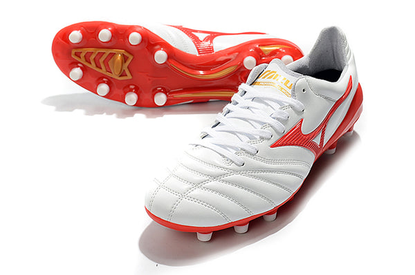 Chuteira Mizuno Morelia Neo II Made in Japan FG - Branco/Vermelho – Campo